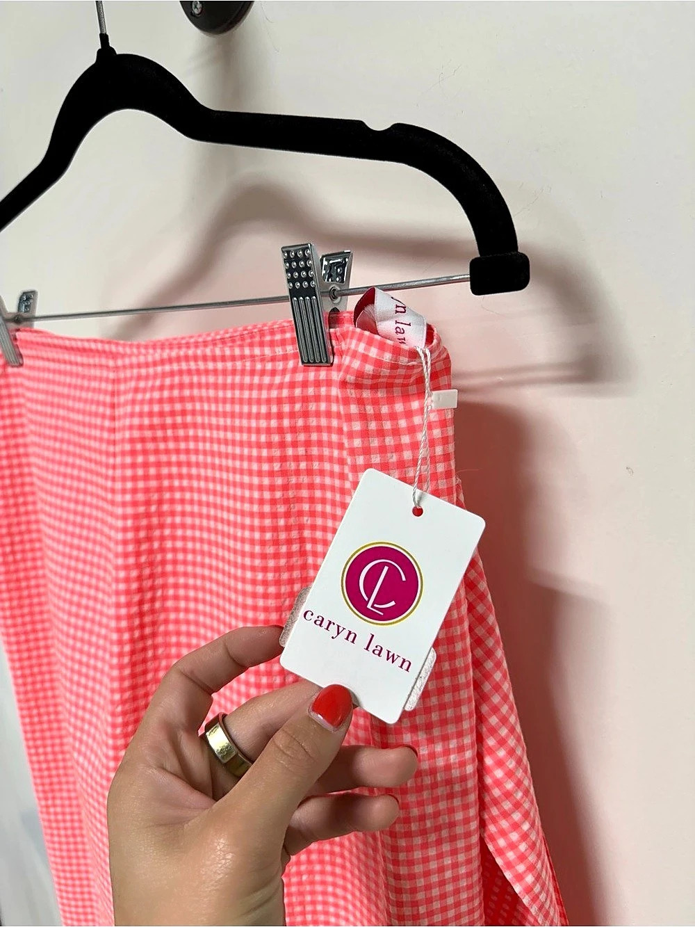 Caryn Lawn NWT Pink Gingham Ruffle Wrap Maxi Skirt